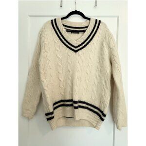 Nikki Striped Sweater - Cream Navy Trim / Oversized Fit